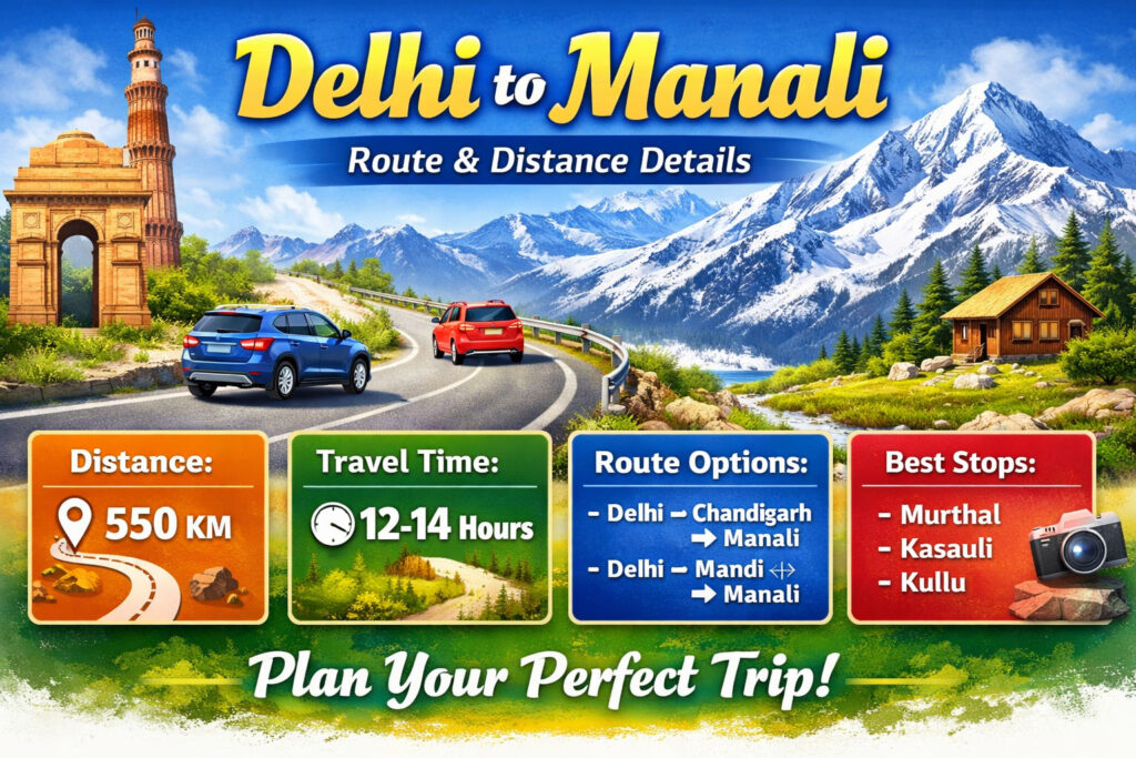 Delhi to Manali Route & Distance Details