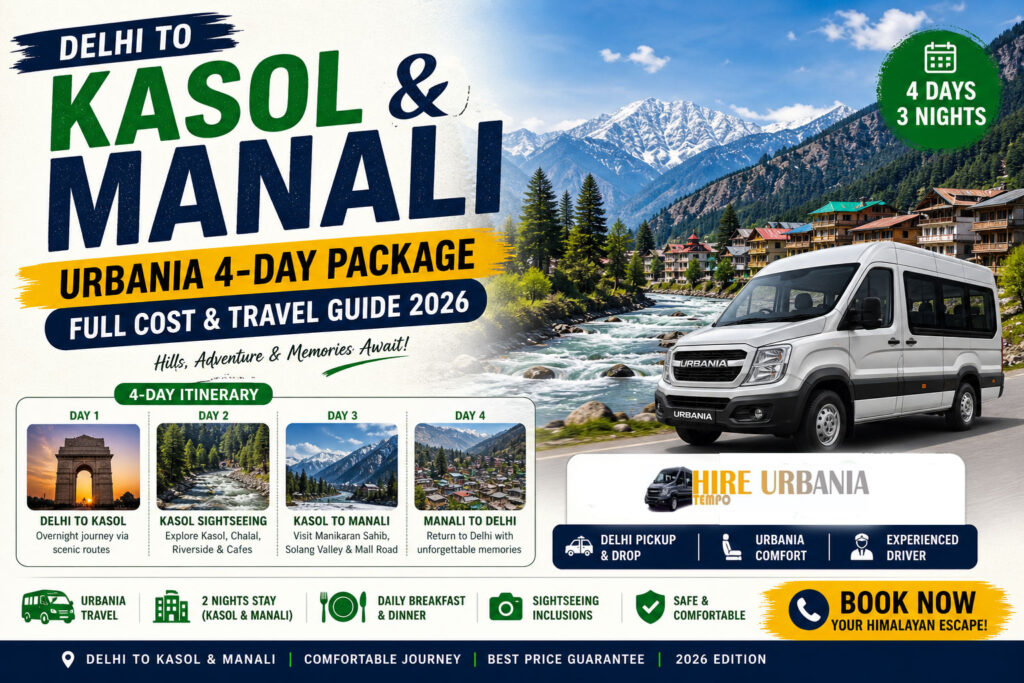Delhi to Kasol & Manali Urbania 4-Day Package