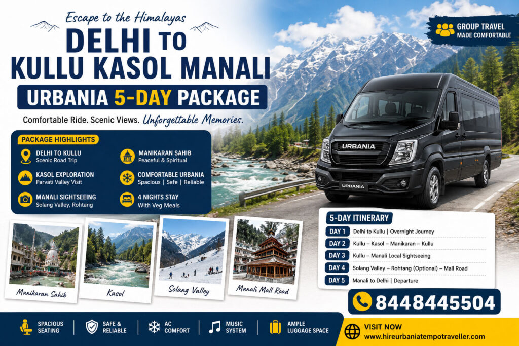 Delhi to Kullu Kasol Manali Urbania 5-Day Package